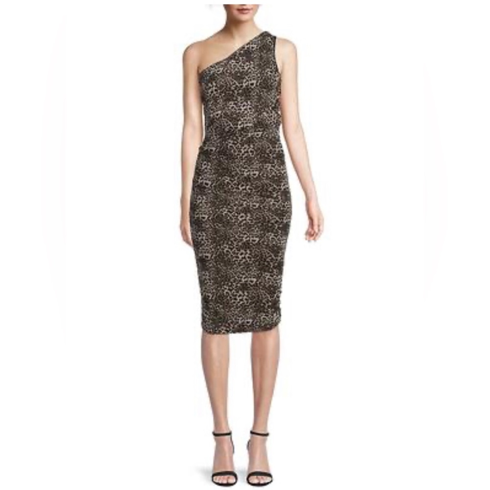 NWT One Shoulder Ruched Leopard Dress